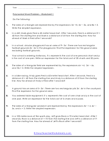 Polynomial Word Problems Worksheets