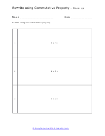 Commutative Property Warmup Worksheet