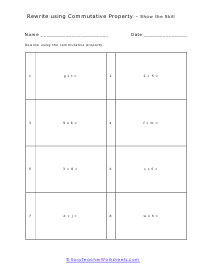 Commutative Property Drill Worksheet