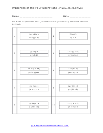 Properties of Numbers Worksheets