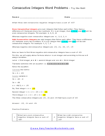 Consecutive Integer Word Problem Worksheet