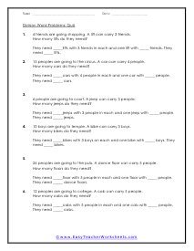 Division Word Problem Worksheet