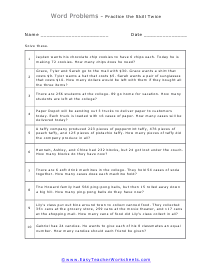 Elementary Word Problems Worksheets