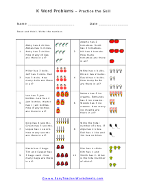 Kindergarten Word Problem Worksheet