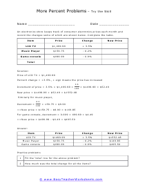 Percents and Percentage Word Problem Worksheets