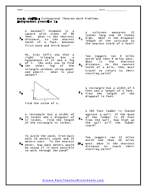 Pythagorean Theorem Word Problems Worksheets