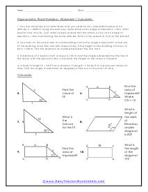 Trigonometry Word Problem Worksheets