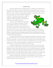 Flying Frogs Worksheet