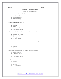 Flying Mobula Question Worksheet