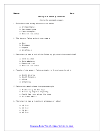 Largest Flying Animal Ever Multiple Choice Worksheet