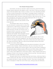 Fastest Flying Animal Worksheet