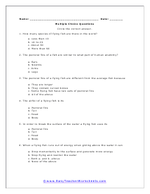 Flying Fish Multiple Choice Worksheet