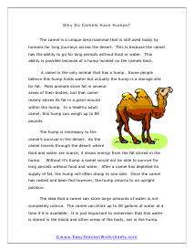 Why Do Camels Have Humps Worksheet