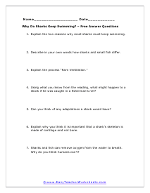 Keep Swimming Short Answer Worksheet