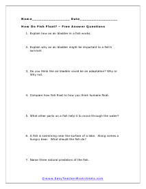 Fish Float Short Answer Worksheet