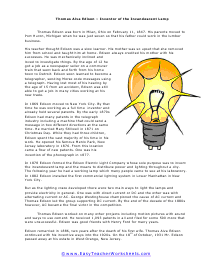 Thomas Edison Worksheet