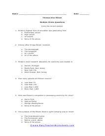 Edison Multiple Choice Worksheet