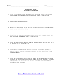 Edison Short Answer Worksheet