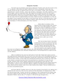 Benjamin Franklin Worksheet