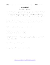 Franklin Short Answer Worksheet