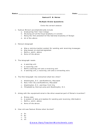 Morse Multiple Choice Worksheet