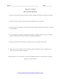 Morse Short Answer Worksheet