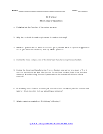 Whitney Short Answer Worksheet