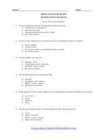 Wright Bros. Multiple Choice Worksheet