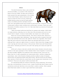 Bison Reading Worksheet