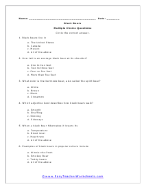 Black Bears Multiple Choice Worksheet