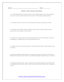 Wolves Short Answer Worksheet