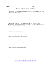 Wolverines Short Answer Worksheet