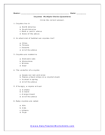 Coyotes Multiple Choice Worksheet