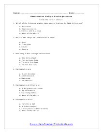 Rattlesnakes Multiple Choice Worksheet