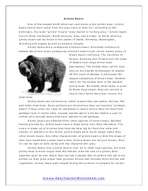 Grizzly Bears Worksheet