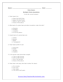 Polar Bears Multiple Choice Worksheet