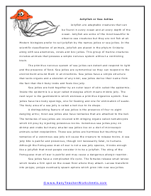 Jellyfish or Sea Jellies Worksheet