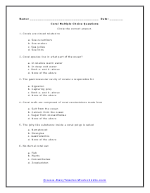 Coral Multiple Choice Worksheet