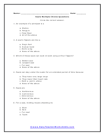 Seals Multiple Choice Worksheet