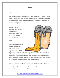 Dogs Reading Worksheet