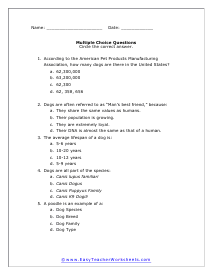 Dogs Multiple Choice Worksheet