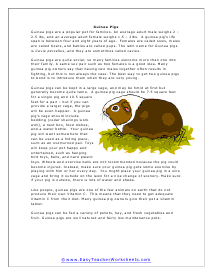 Guinea Pigs Reading Worksheet