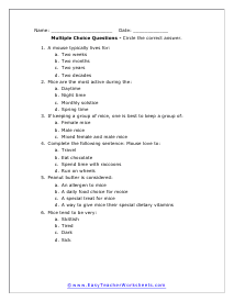 Mice Multiple Choice Worksheet