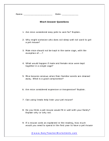 Mice Short Answer Worksheet