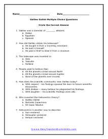 Galilei Multiple Choice Worksheet