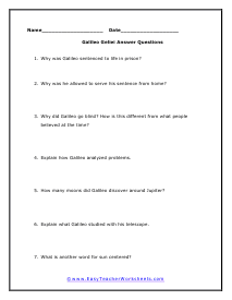 Galilei Short Answer Worksheet