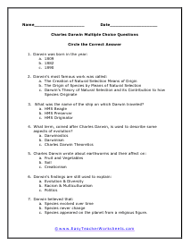 Darwin Multiple Choice Worksheet