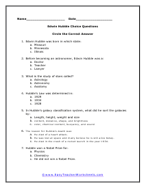 Hubble Multiple Choice Worksheet