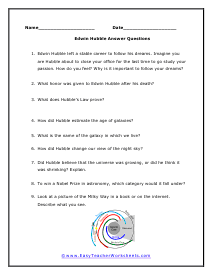 Hubble Short Answer Worksheet