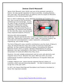 James Clerk Maxwell Reading Worksheet